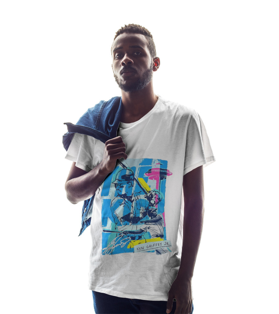 Ken Griffey Jr 24 Seattle Mariners Vintage Baseball Art Player Signature T-Shirt