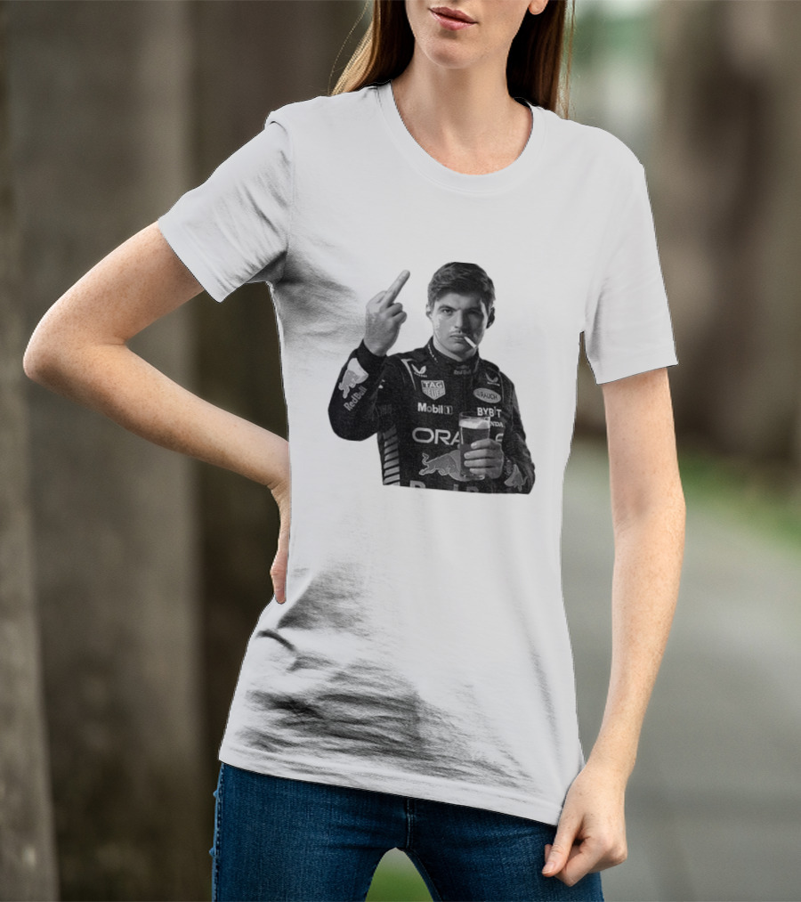 Max Verstappen Red Bull Racing Smoking Beer Middle Finger T-Shirt