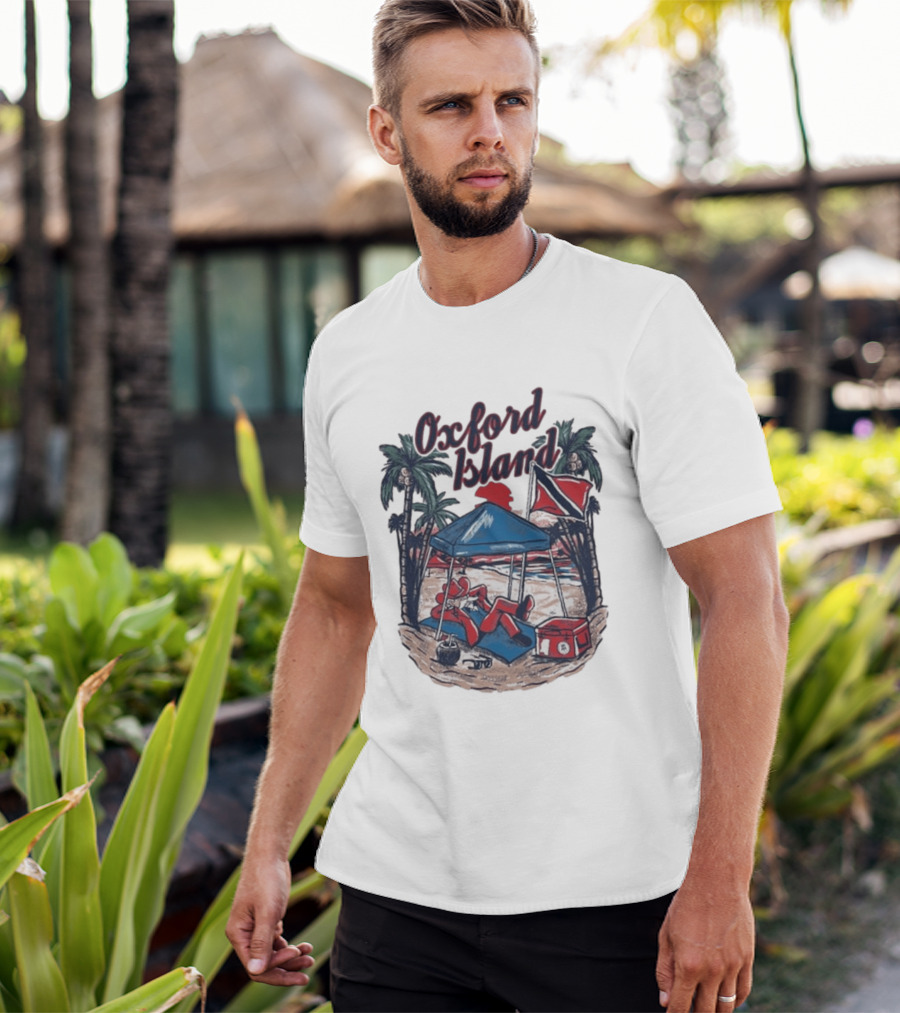 Oxford Island Beach Scene Palm Trees Camping Holiday Relaxation T-Shirt