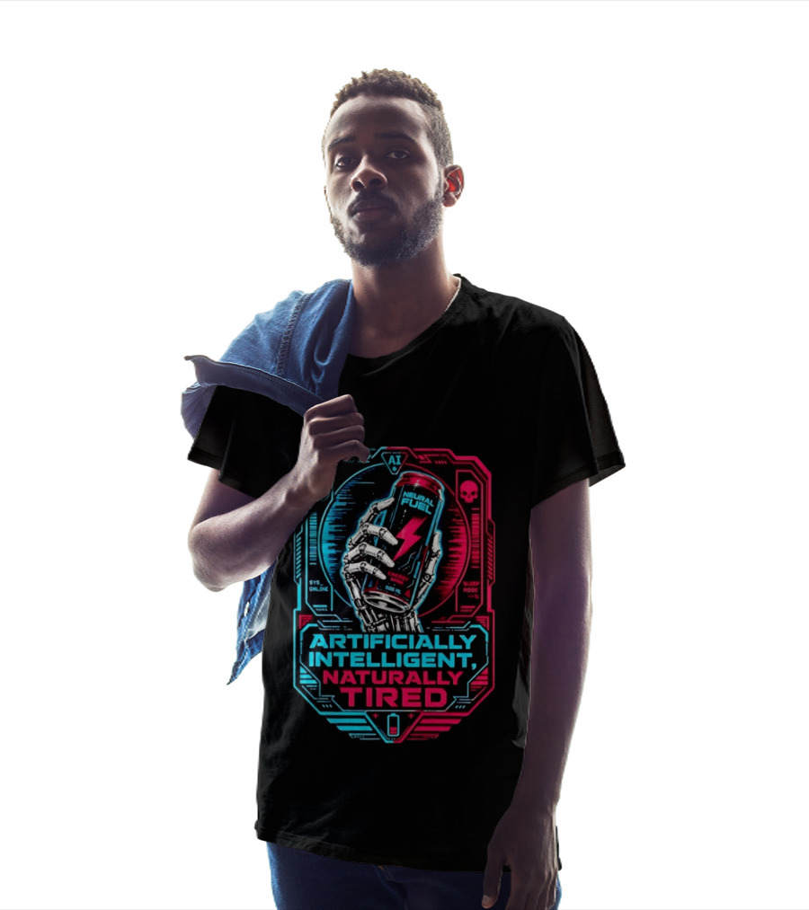 Neural Fuel Cyborg Hand Energy Drink Artifically Intelligent Naturally Tired T-Shirt