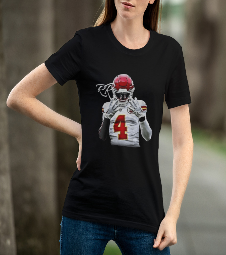Rashee Rice Number 4 Kansas City Chiefs Football RP Helmet And Jersey T-Shirt