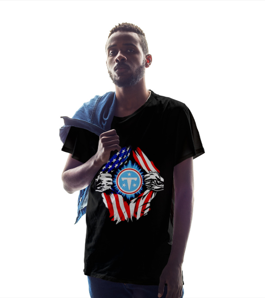 Tennessee Titans American Flag Ripped Chest USA Football Fan T-Shirt