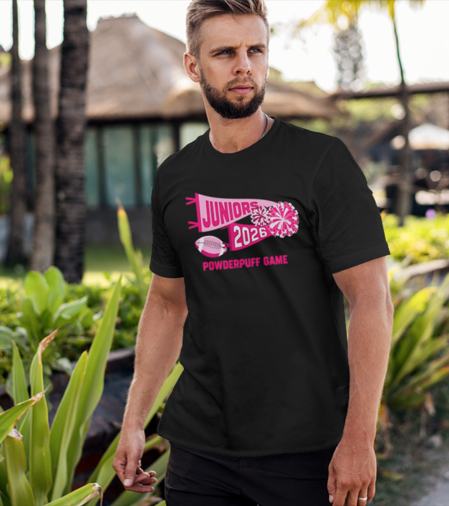 Juniors 2026 Powderpuff Game Pom Poms And Football T-Shirt