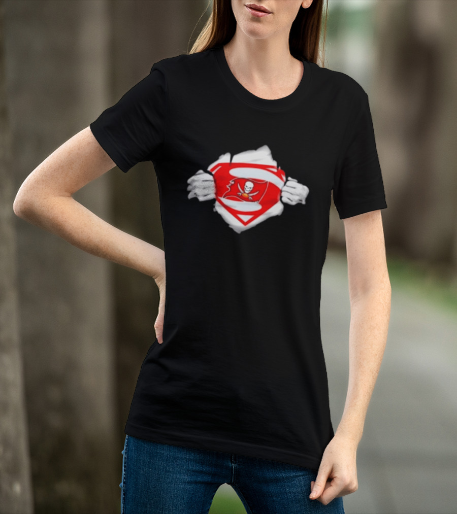 Tampa Bay Buccaneers Superpower Fan Symbol With Skulls Football Superman T-Shirt