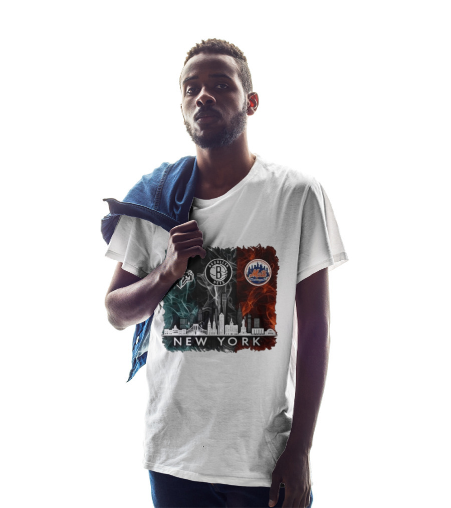 Brooklyn Nets New York Mets Liberty 2026 Celebration Skyline T-Shirt