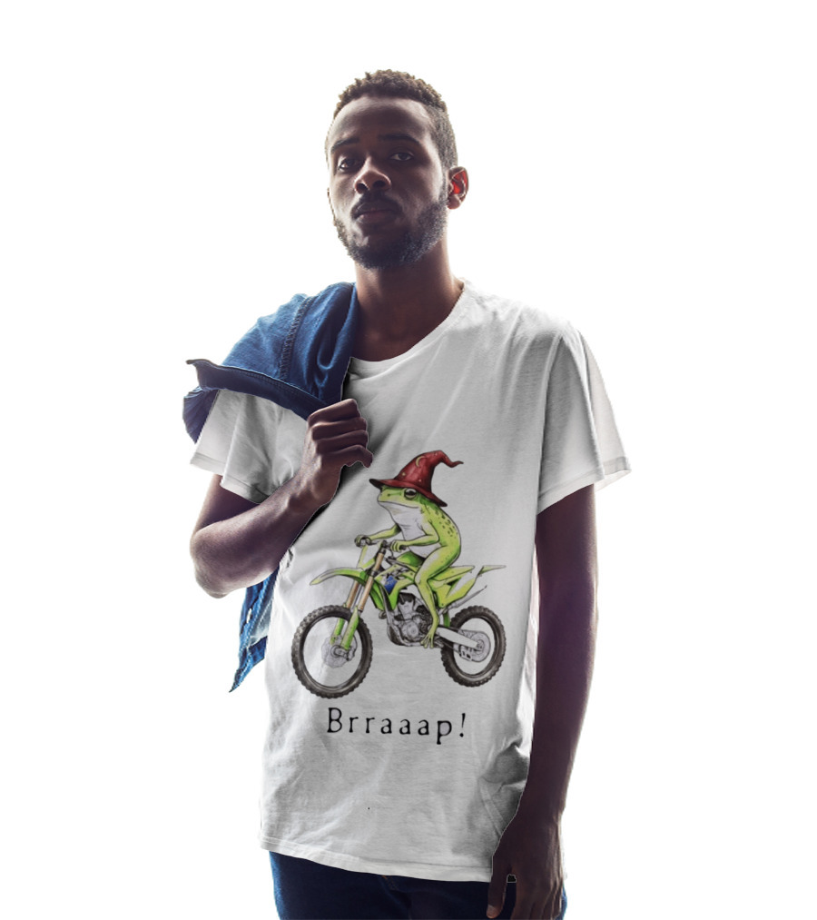Brraaap Wizard Frog On Green Motocross Bike T-Shirt