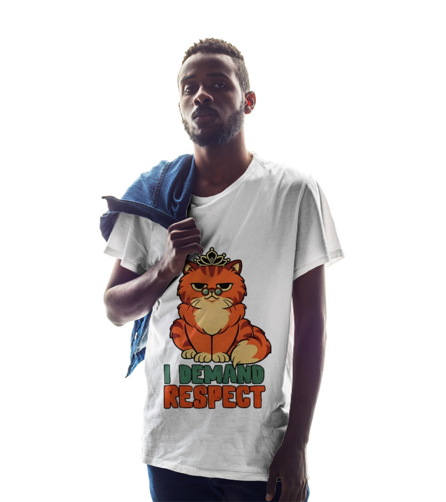 Cat With Crown I Demand Respect Pet Lover Distressed T-Shirt