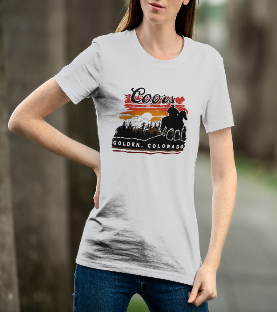 Coors Golden Colorado Cowboy Sunset Mountains T-Shirt