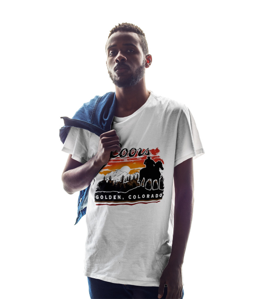 Coors Golden Colorado Cowboy Sunset Mountains T-Shirt
