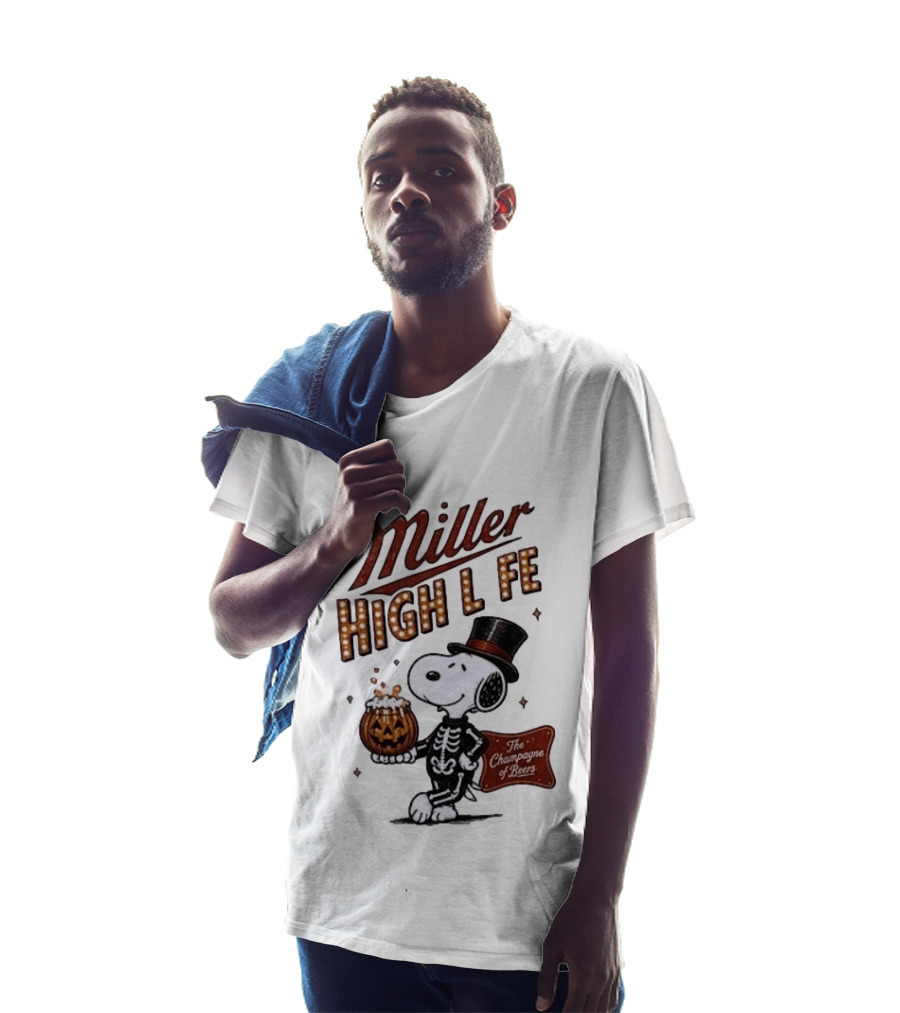 Miller High Life Snoopy Skeleton Halloween The Champagne Of Beers T-Shirt