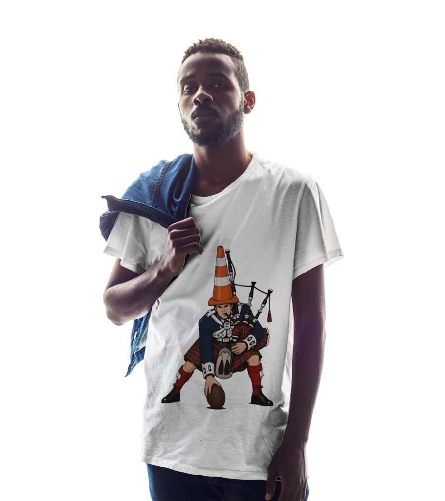 Scottish Bagpiper Traffic Cone American Football Fusion T-Shirt