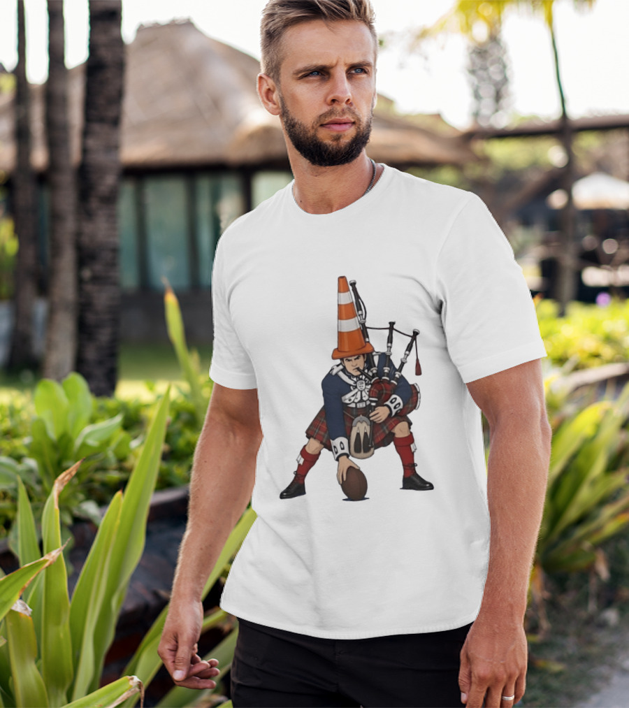 Scottish Bagpiper Traffic Cone American Football Fusion T-Shirt