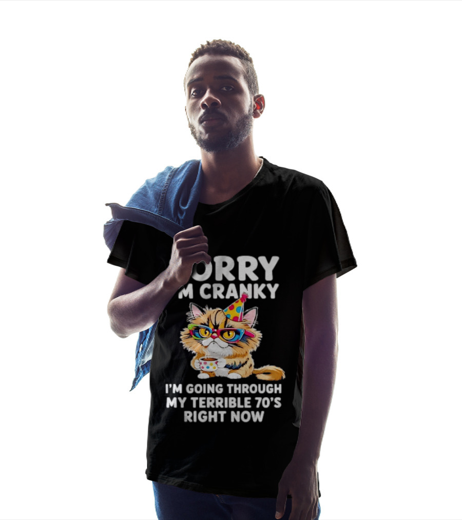 Sorry I'm Cranky Cat Going Through My Terrible 70s Right Now Coffee Party Hat T-Shirt