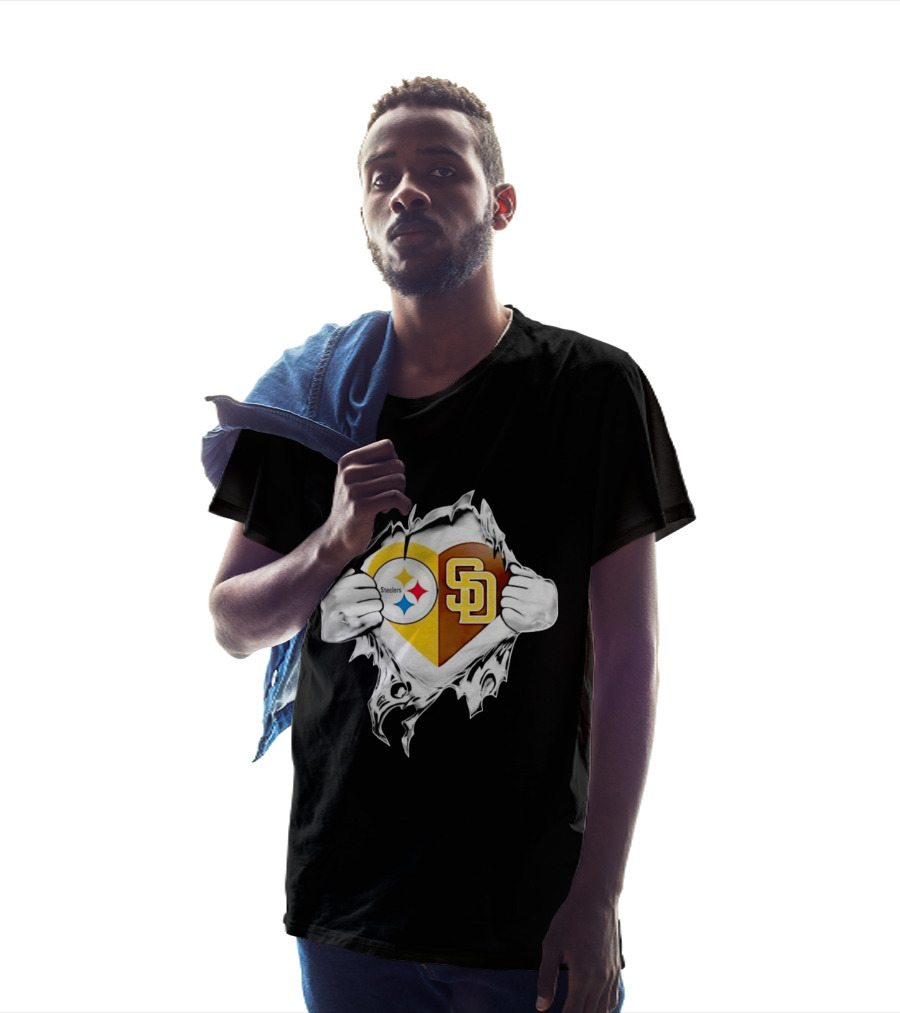 Pittsburgh Steelers San Diego Padres Heart Superman Chest Rip T-Shirt