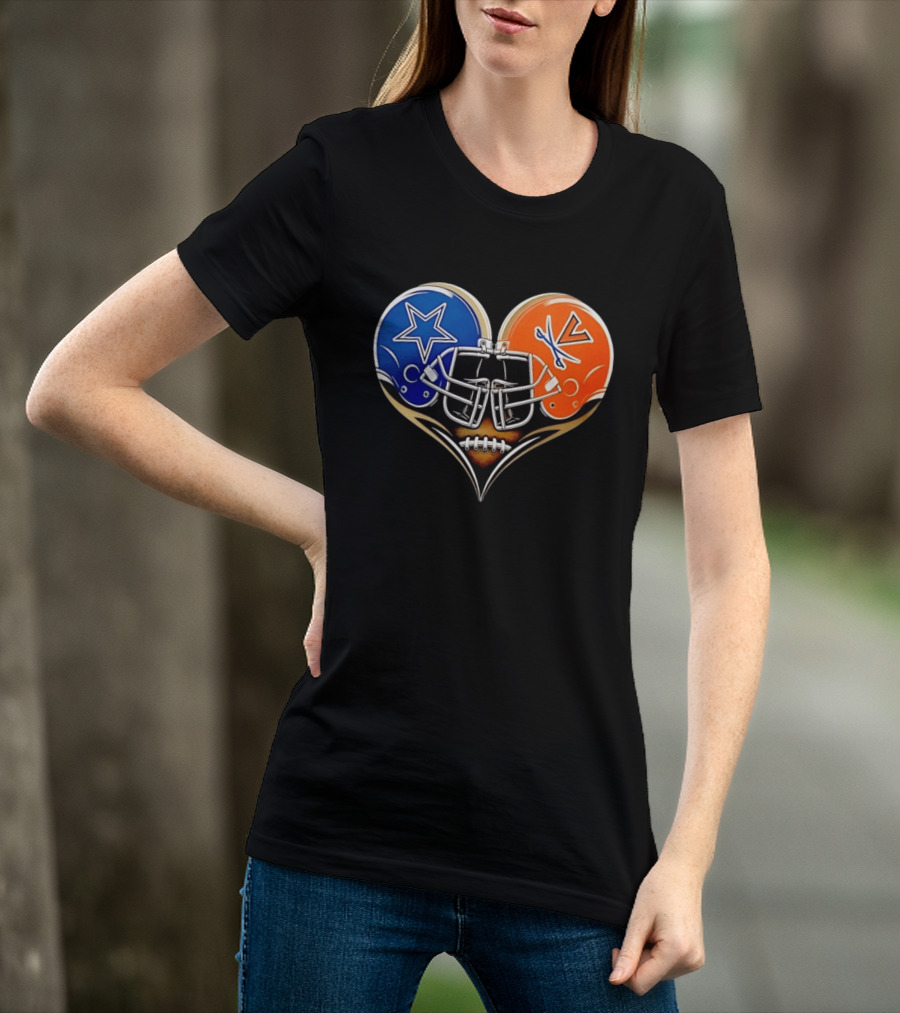 Dallas Cowboys Virginia Cavaliers Heart Helmet Football Fusion T-Shirt
