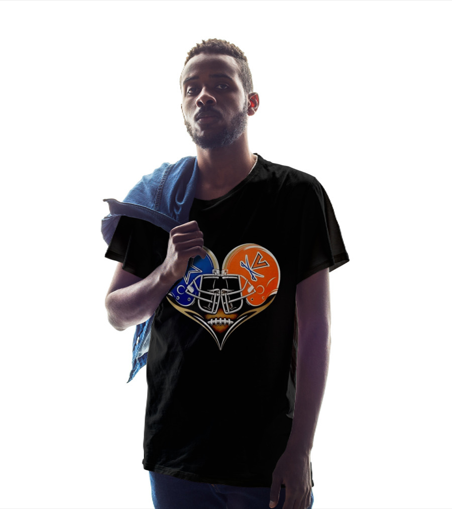 Dallas Cowboys Virginia Cavaliers Heart Helmet Football Fusion T-Shirt