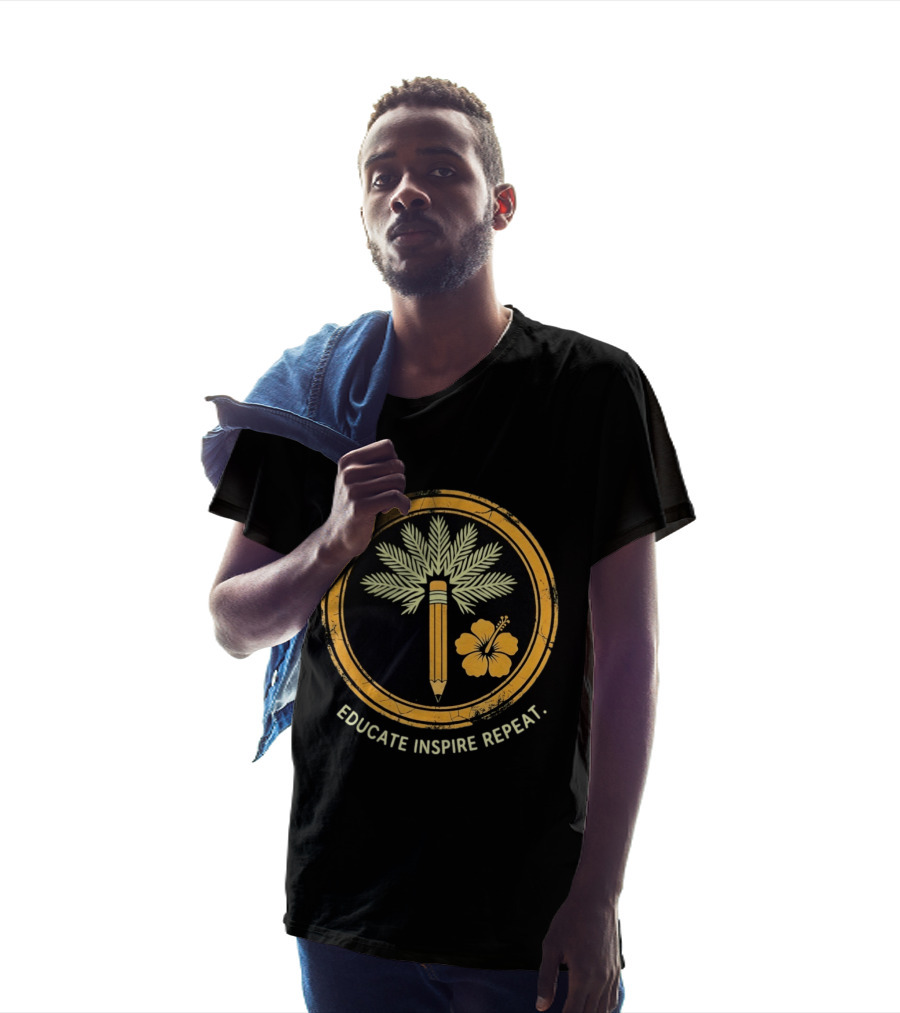 Distressed Educate Inspire Repeat Palm Tree Pencil Hibiscus T-Shirt