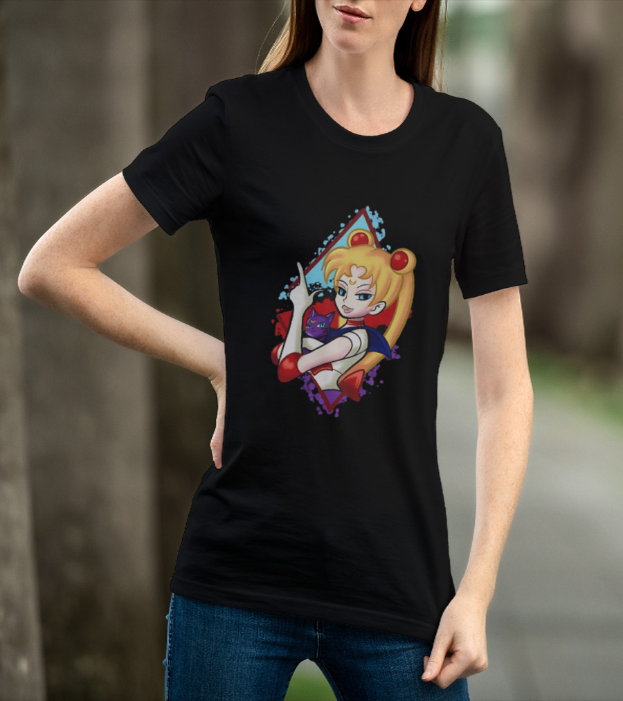 Sailor Moon With Luna Cat Anime Manga T-Shirt