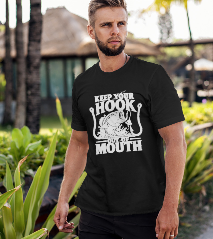 Keep Your Hook Out Of Mouth Bass Angling Water Splash Distressed T-Shirt