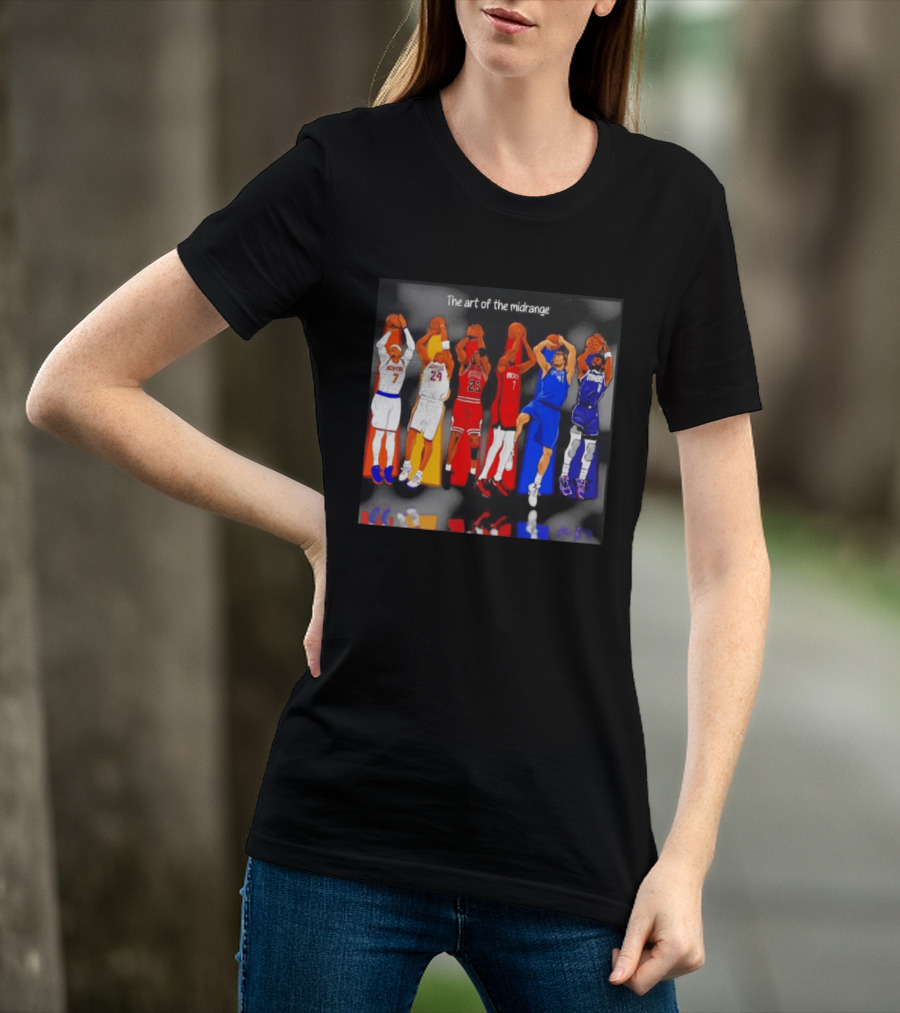 The Art Of The Midrange Basketball Legends Collage Knicks Lakers Bulls Rockets Mavericks T-Shirt