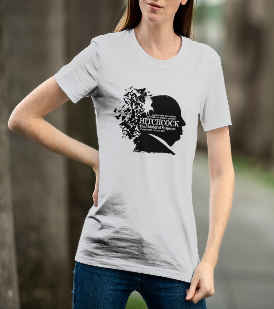 Alfred Hitchcock The Master Of Suspense Silhouette Birds 1899 1980 T-Shirt
