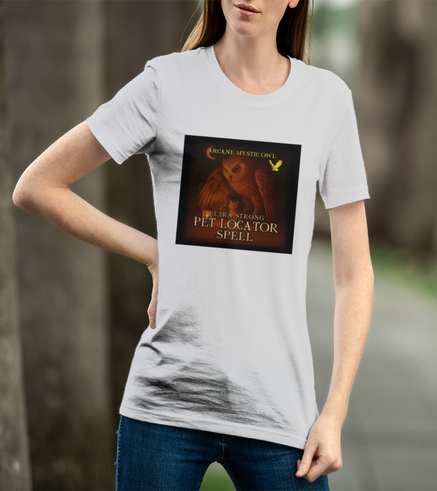 Arcane Mystic Owl Ultra Strong Pet Locator Spell Moonlit Guardian T-Shirt