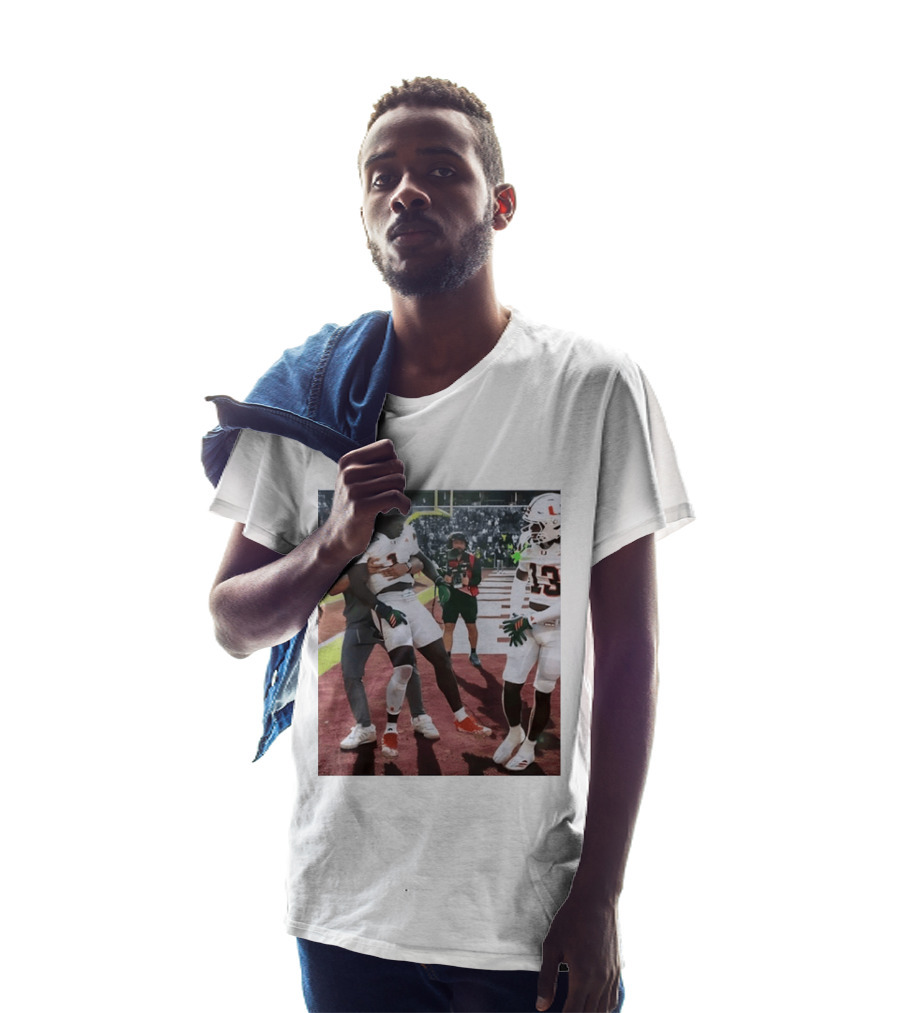 Miami Hurricanes Football Players Number 1 And 13 Celebration On Field T-Shirt