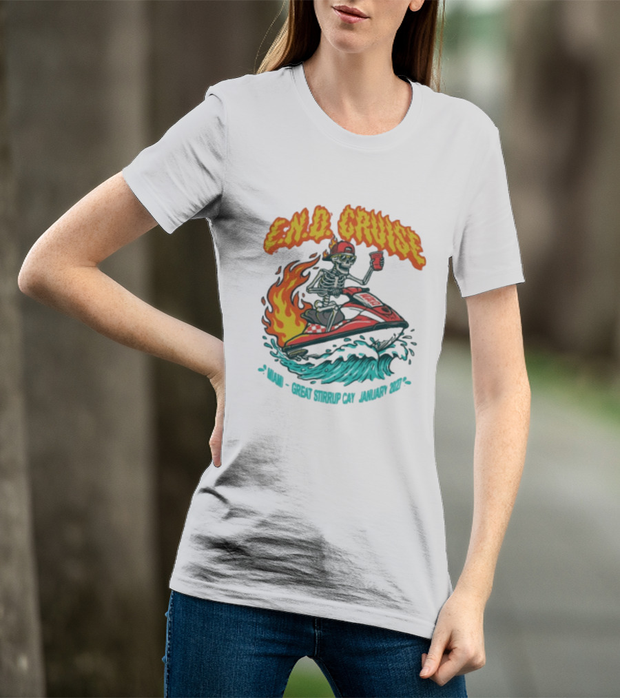 E.N.D. Cruise Skeleton Wave Rider Miami Great Stirrup Cay January 2024 T-Shirt