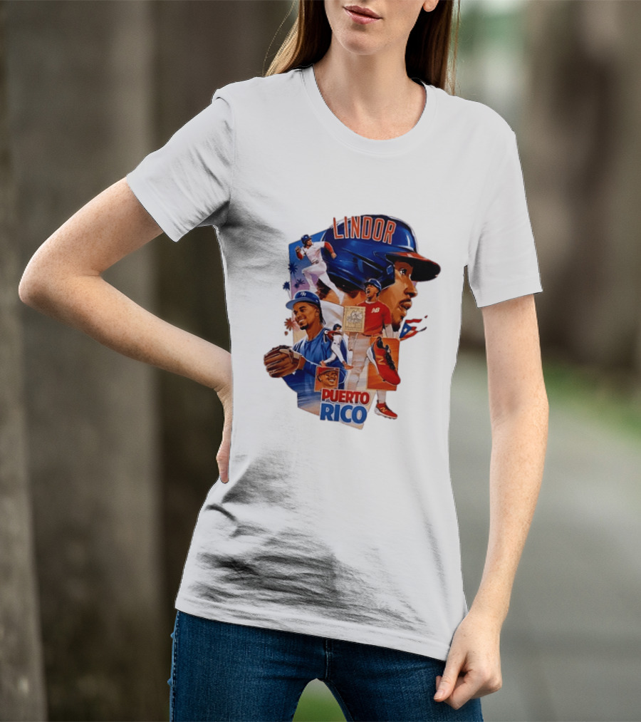 Francisco Lindor Puerto Rico New York Mets Baseball Legend Blue And Orange Helmet Dynamic Action Moves T-Shirt