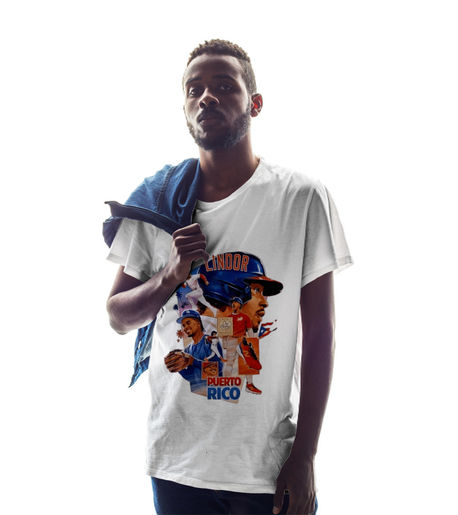 Francisco Lindor Puerto Rico New York Mets Baseball Legend Blue And Orange Helmet Dynamic Action Moves T-Shirt