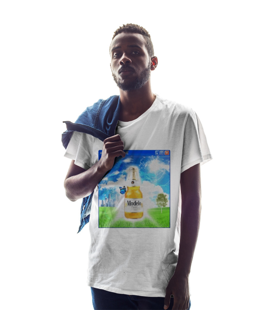 Modelo Time Frutiger Aero Aesthetic Butterfly Bottle Clouds Cityscape T-Shirt
