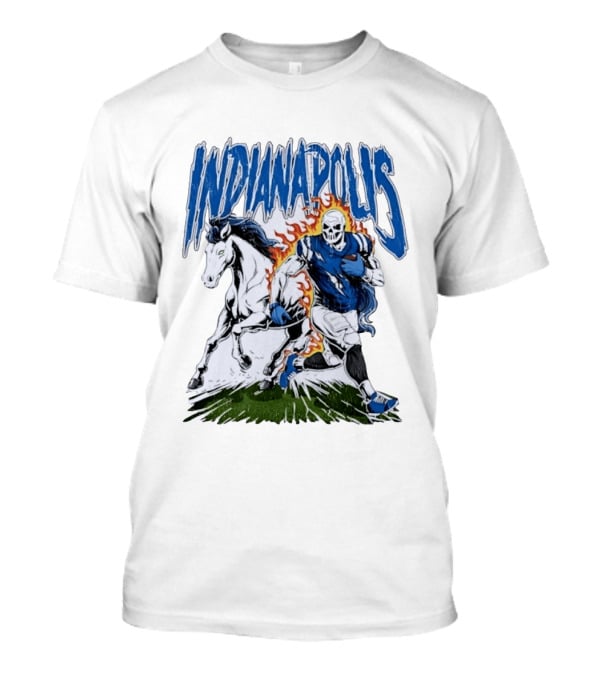 Indianapolis Football Skull And Horse Sports Flame Player Running T-Shirt