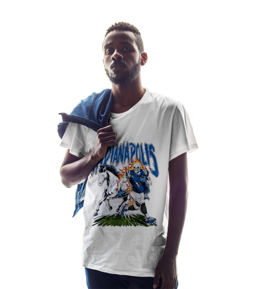 Indianapolis Football Skull And Horse Sports Flame Player Running T-Shirt