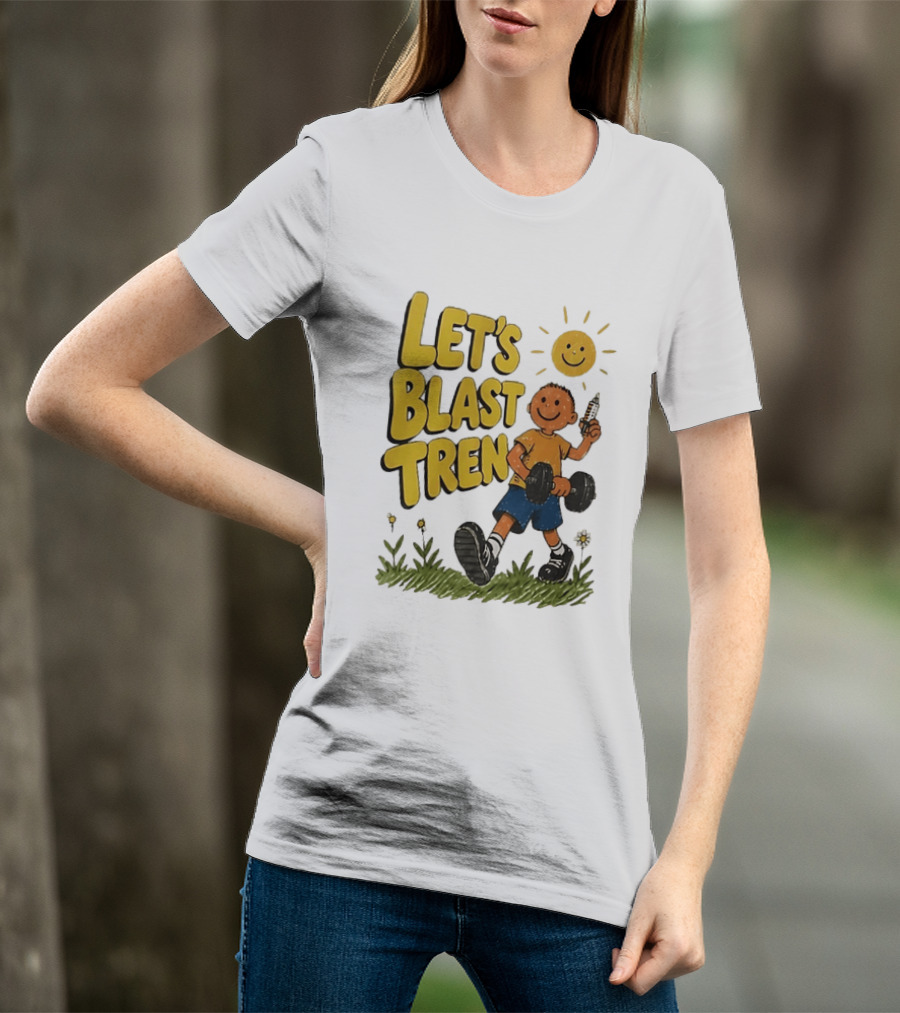 Let's Blast Tren Bodybuilding Fitness Workout Cartoon Dumbbell Sun T-Shirt