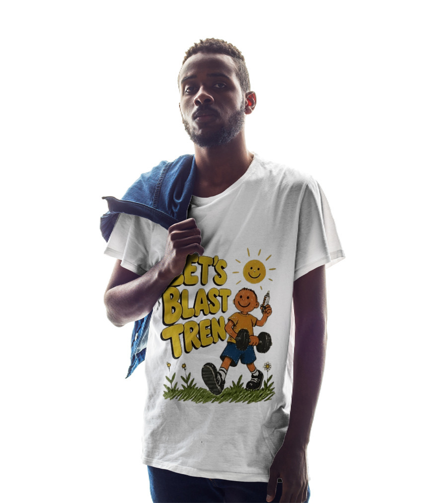 Let's Blast Tren Bodybuilding Fitness Workout Cartoon Dumbbell Sun T-Shirt