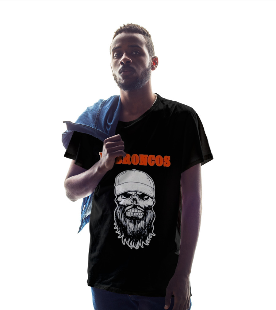 Broncos Bearded Skull With Cap Football Fan T-Shirt