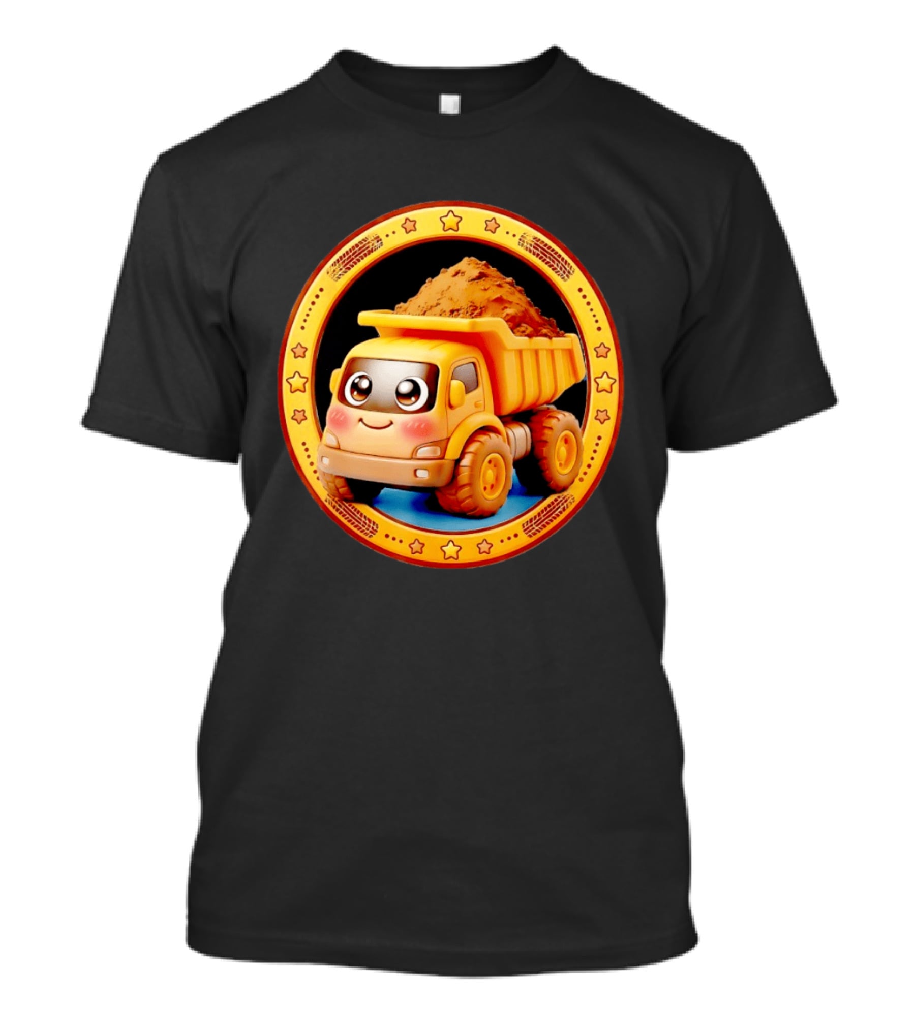 Yellow Dump Truck With Dirt Cute Construction Vehicle With Stars T-Shirt