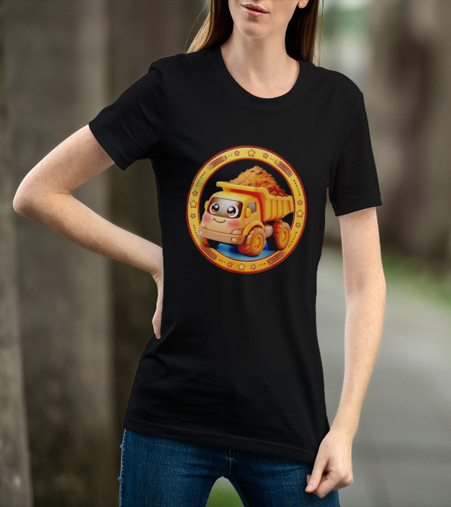 Yellow Dump Truck With Dirt Cute Construction Vehicle With Stars T-Shirt
