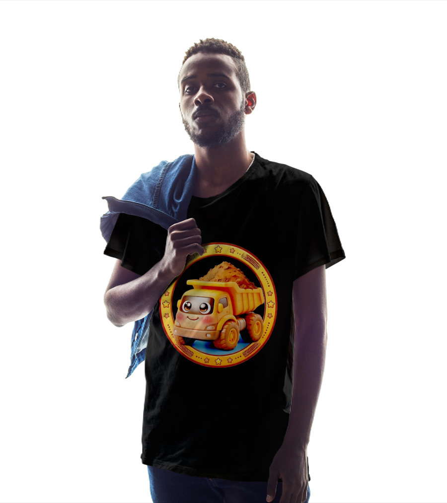Yellow Dump Truck With Dirt Cute Construction Vehicle With Stars T-Shirt