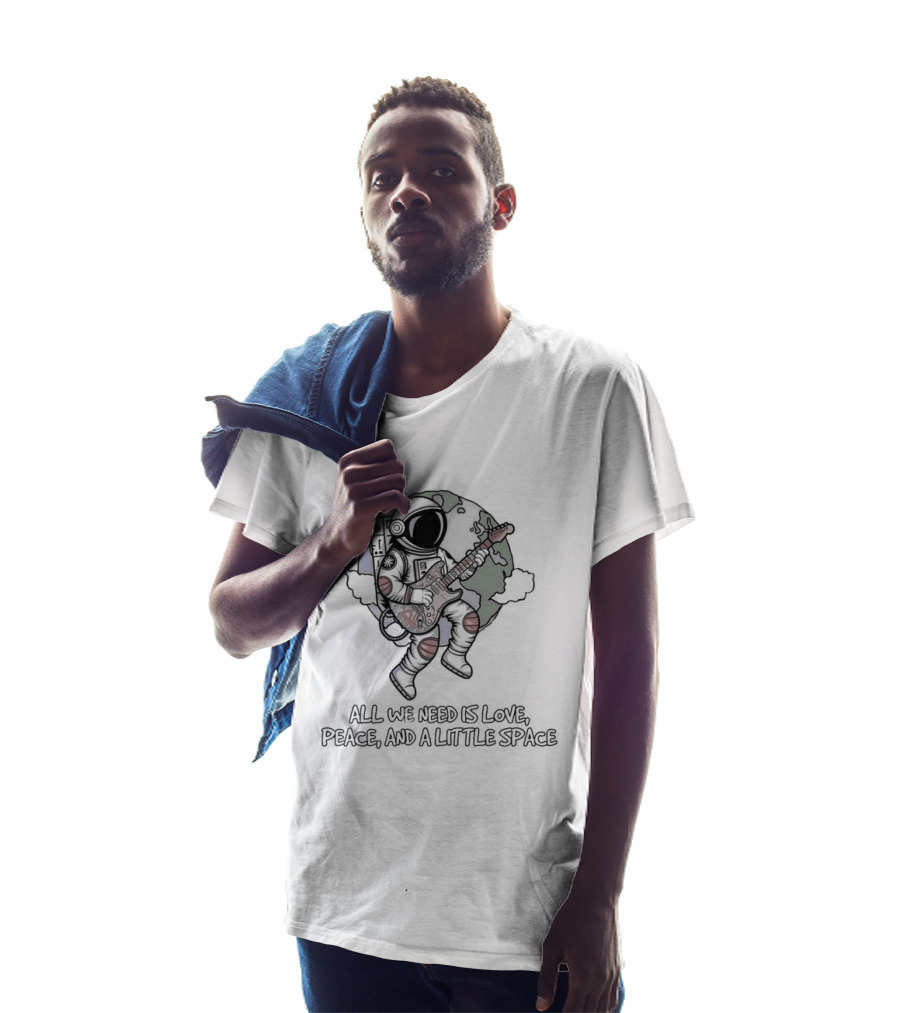 Astronaut Playing Guitar All We Need Is Love Peace And A Little Space T-Shirt