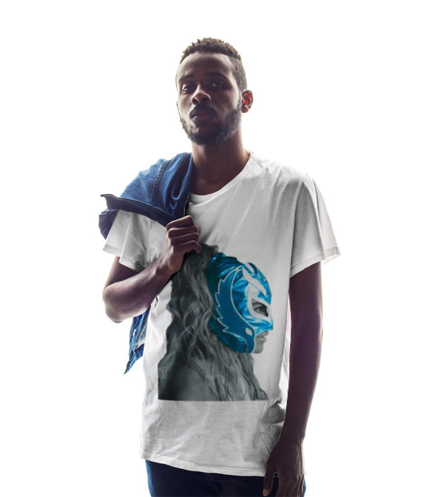 Karol G Store Limited Edition Cream Blue Luchador Mask T-Shirt