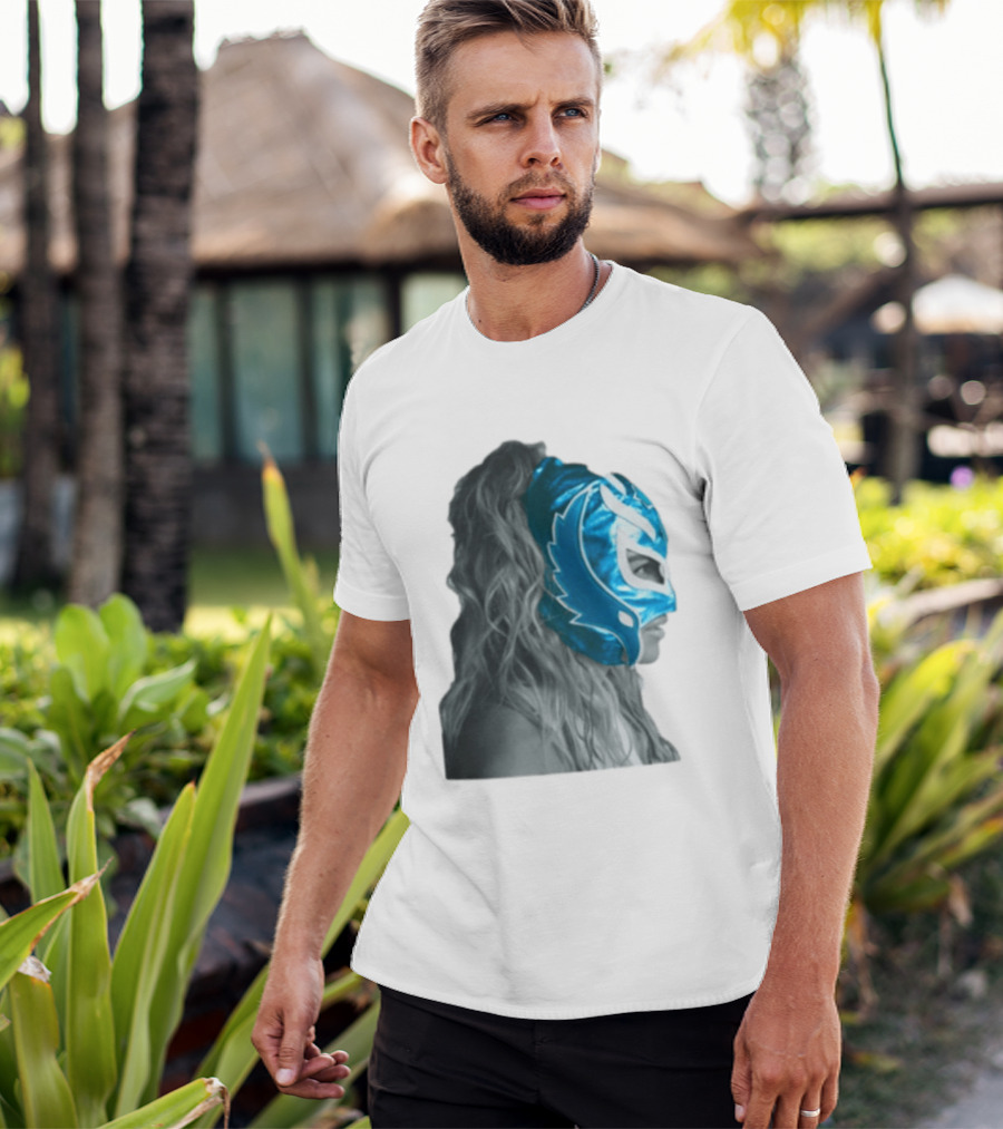 Karol G Store Limited Edition Cream Blue Luchador Mask T-Shirt