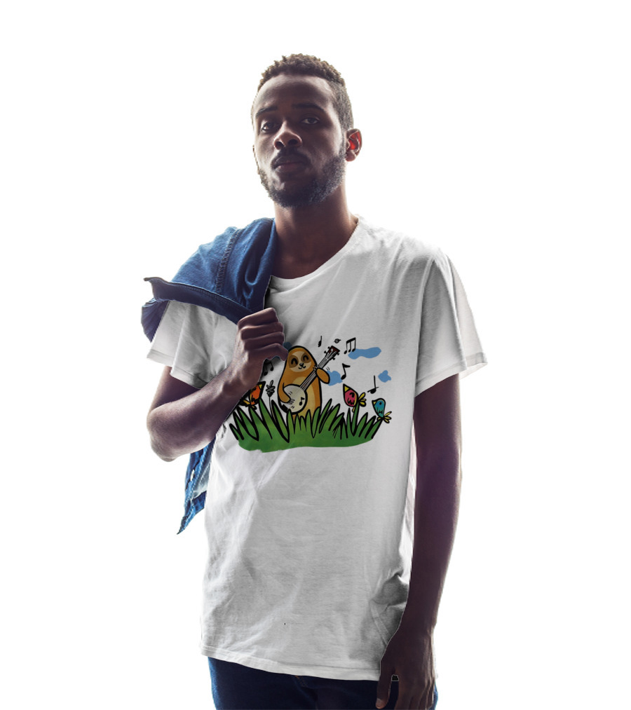 Sloth Happy Playing The Banjo With Singing Birds T-Shirt