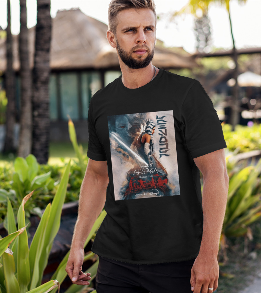 Star Wars Ahsoka Season 2 Premiering January 20 Disney Plus Featuring Lightsaber And Characters T-Shirt