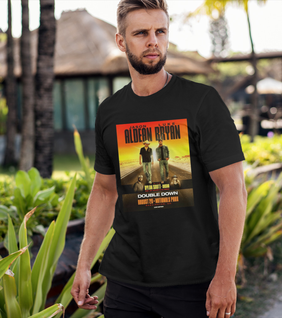 Jason Aldean Luke Bryan Double Down August 20 Nationals Park Washington D.C. With Dylan Scott Dasha Dee Jay Silver Dj Rock Live Nation T-Shirt