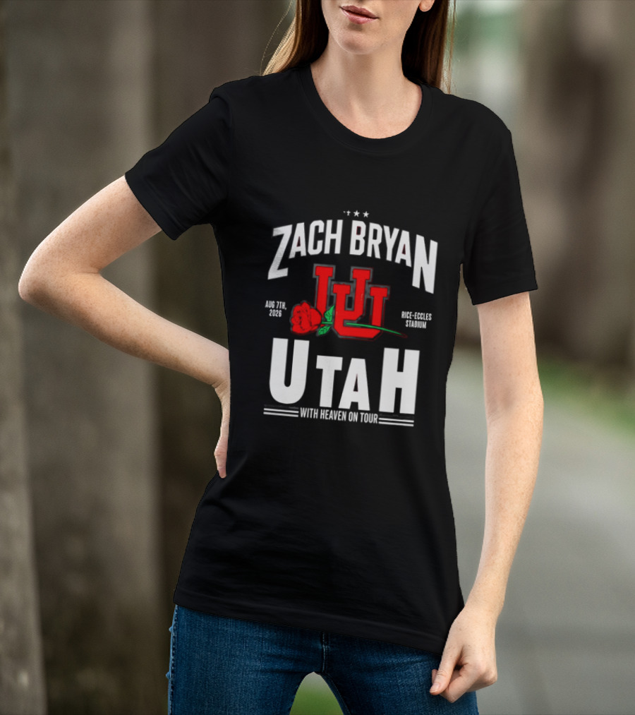 Zach Bryan Utah Rice Eccles Stadium Aug 7th 2026 With Heaven On Tour Red Rose JJJ T-Shirt