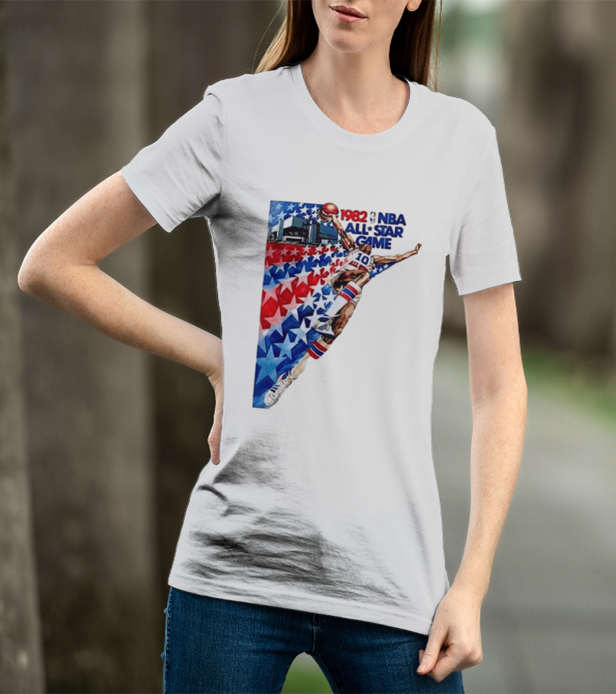 1982 NBA All Star Game Dunking Pose With Stars And Stripes T-Shirt