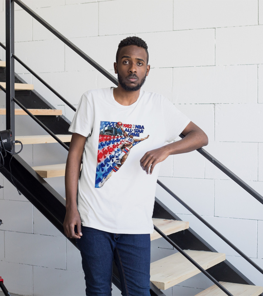 1982 NBA All Star Game Dunking Pose With Stars And Stripes T-Shirt