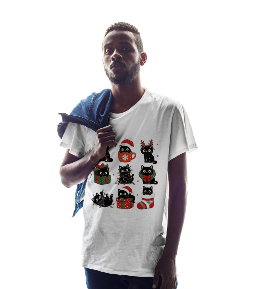 Black Cats Christmas Grid T-Shirt