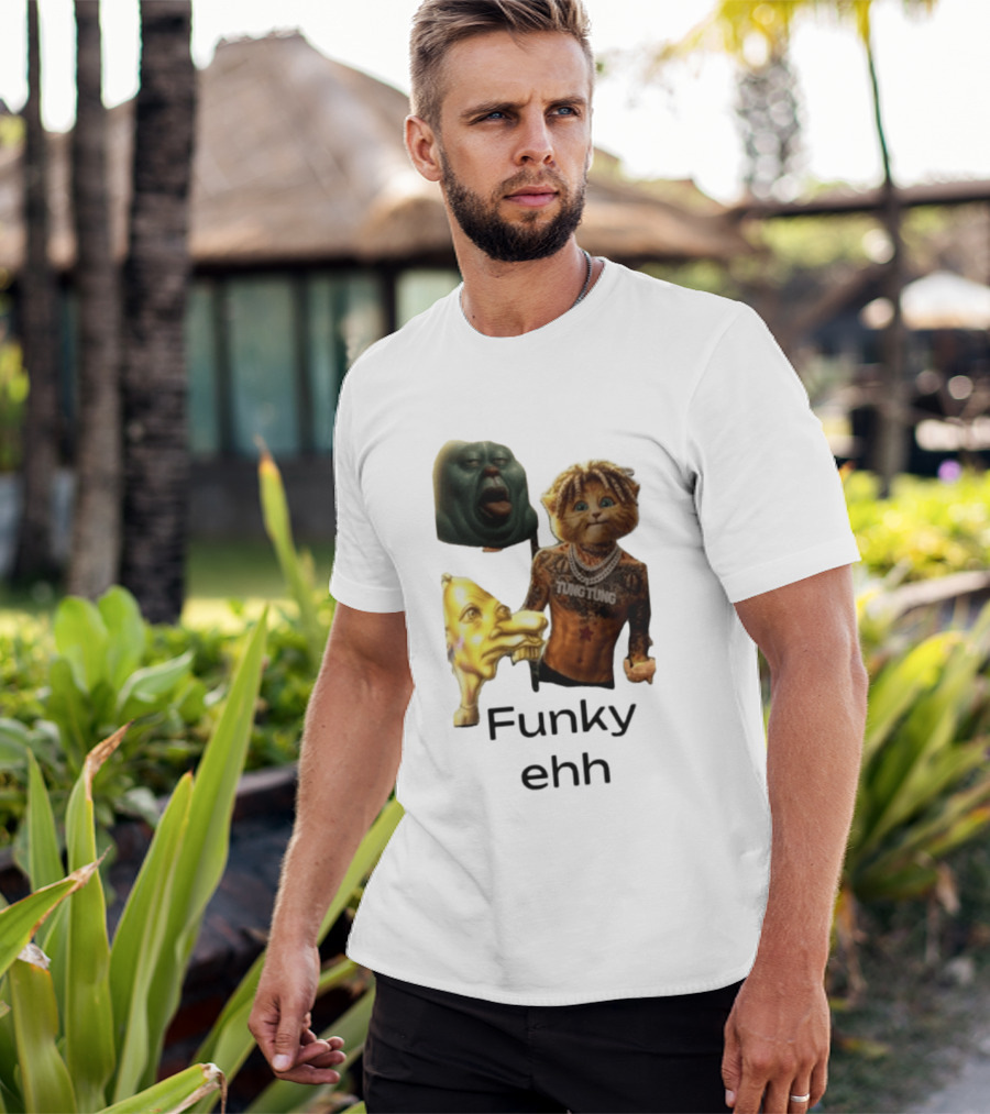 Neegy Funky Ehh Tung Tung Cat Tattoo Character Trio T-Shirt
